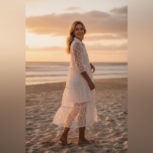 Ember White Sheer Polka Dot Tiered Midi Dress – NWT Size L